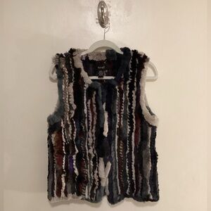 Surell Multicolor Textured Faux Fur Striped Vest – Statement Winter Layer